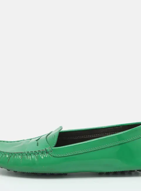 Tod's Size 37.5 Green Patent Leather Penny Loafers