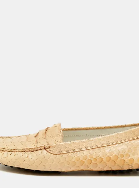 Tod's Gommino Size 39.5 Beige Python Leather Penny Loafers