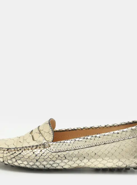Tod's Size 38.5 Gold Python Penny Loafers