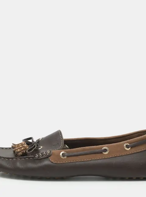 Tod's Tassel Bow Size 38.5 Brown Leather and Suede Loafers