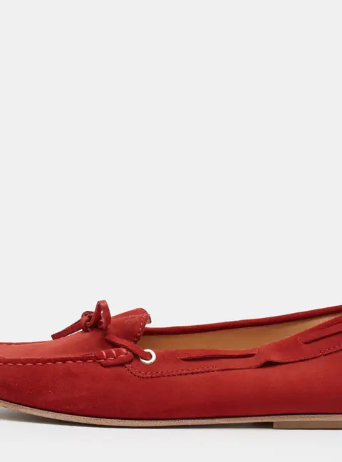 Tod's Gommino Size 39.5 Red Suede Bow Penny Loafers