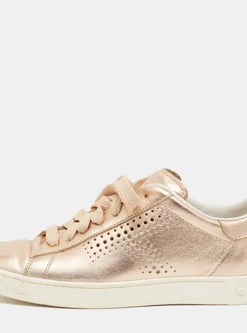 Tod's Size 36 Gold Perforated Leather Lace Up Sneakers