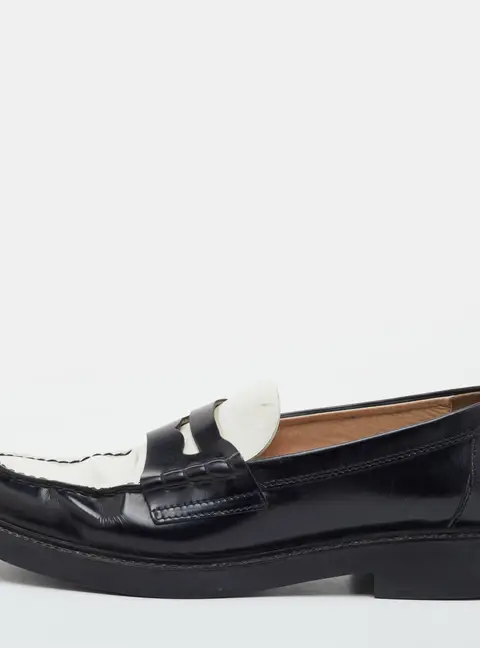 Tod's Size 40 Black/White Leather Slip On Penny Loafers