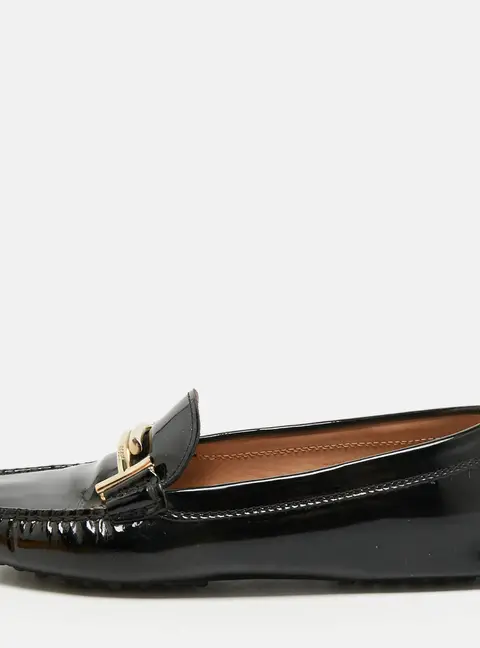 Tod's Double T Size 36.5 Black Patent Leather Driver Loafers