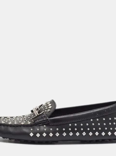 Tod's Double T Size 38 Black Leather Driver Loafers