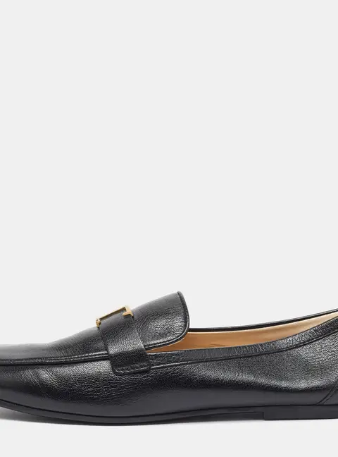 Tod's T Timeless Size 40 Black Leather Loafers