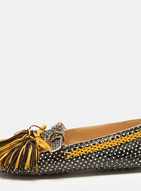 Tod's Gommino Size 38 Tricolor Python Embossed Leather Fringe Driver Loafers