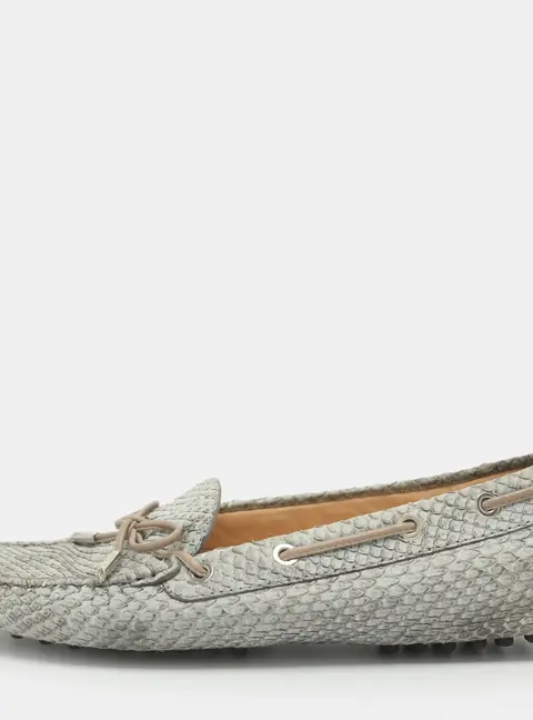 Tod's Bow Size 38.5 Grey Python Leather Loafers