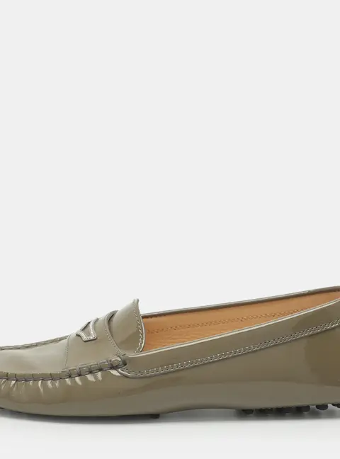 Tod's Penny Embellished Size 38 Grey Patent Leather Loafers