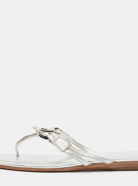 Tod's Double T Size 38.5 Silver Leather Thong Sandals