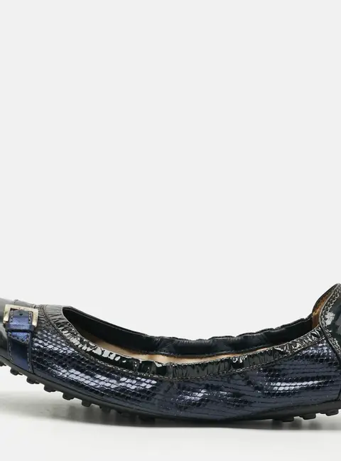 Tod's Size 37.5 Navy Blue Leather and Snakeskin Embossed Leather Ballet Flats