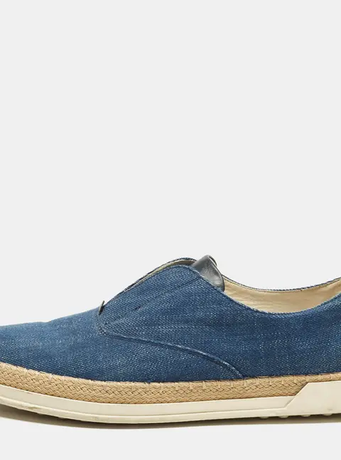 Tod's Francesina Size 40 Blue Denim Slip On Espadrille Sneakers