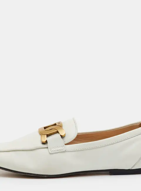 Tod's Kate Size 38 White Leather Slip On Loafers