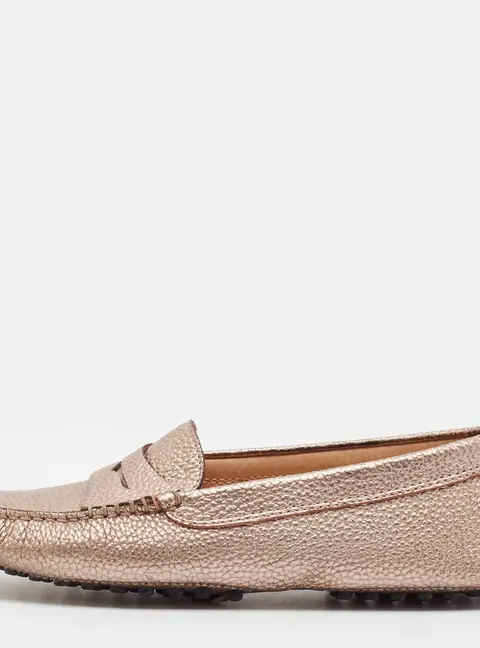 Tod's Gommino Size 34 Metallic Bronze Leather Driver Loafers