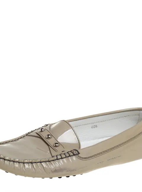Tod's Grey Patent Leather Slip on Loafers Size 40.5
