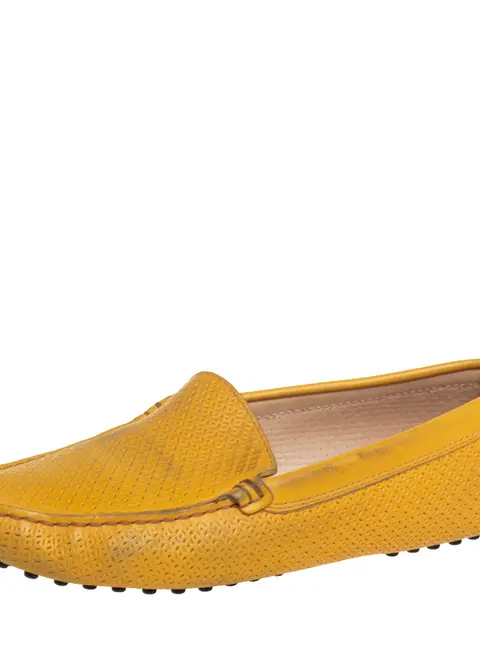 Tod's Yellow Perforated Leather Slip On Loafers Size 36.5