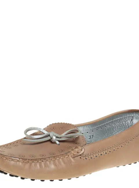 Tod's Beige Perforated Leather Bow Loafers Size 37