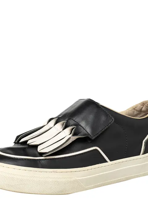 Tod's Black/White Leather Fringe Detail Slip On Sneakers Size 37