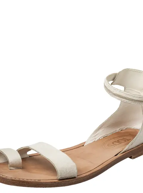 Tod's White Calf Hair Ankle Strap Sandals Size 38.5