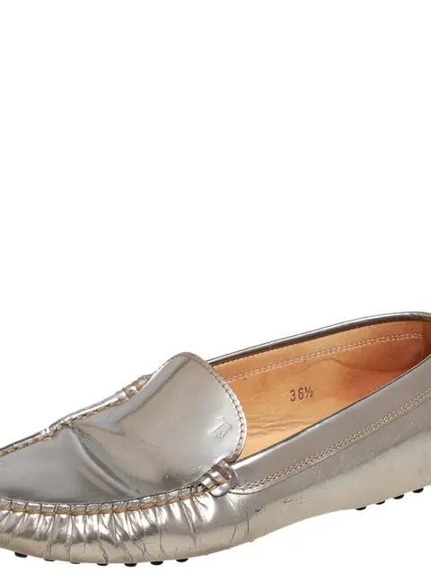 Tod's Size 36.5 Silver Patent Leather Loafers & Moccasins