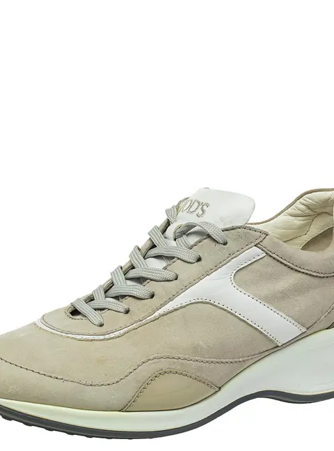 Tod's Grey/White Leather And Suede Low Top Sneakers Size 39.5