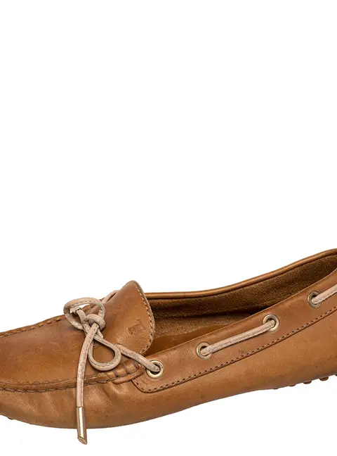 Tod's Brown Leather Bow Slip On Loafers Size 36.5