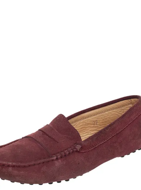 Tod's Burgundy Suede Gommino Slip On Loafers Size 37