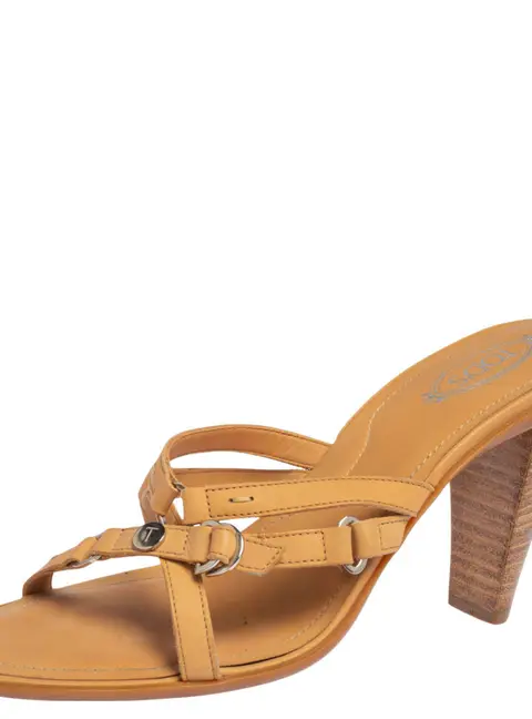 Tod's Tan Leather Strappy Slide Sandals Size 37.5