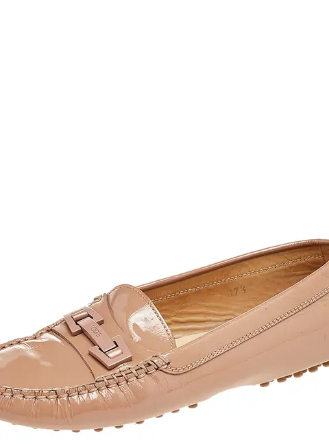 Tod's Beige Patent Leather Logo Bit Slip On Loafers Size 37.5