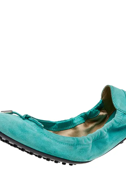 Tod's Mint Green Suede Bow Scrunch Ballet Flats Size 39