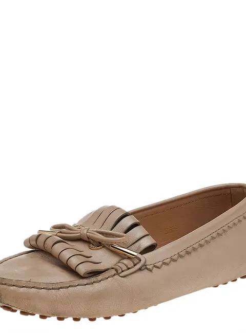 Tod's Beige Leather Fringe Slip on Loafers Size 36.5