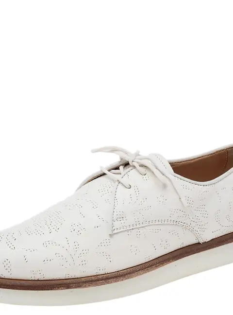 Tod's White Laser Cut Leather Lace Up Derby Size 37