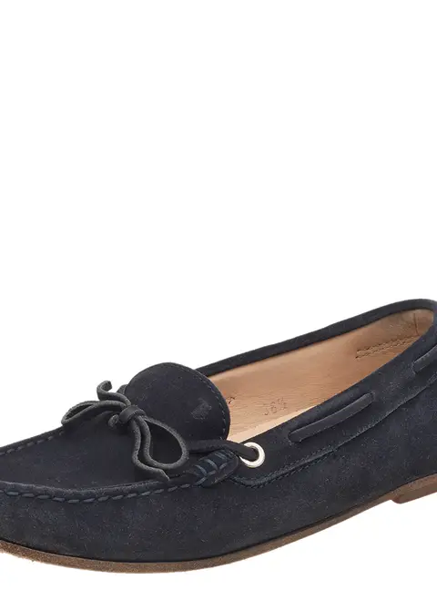 Tod's Navy Blue Leather Bow Slip On Loafers Size 36.5