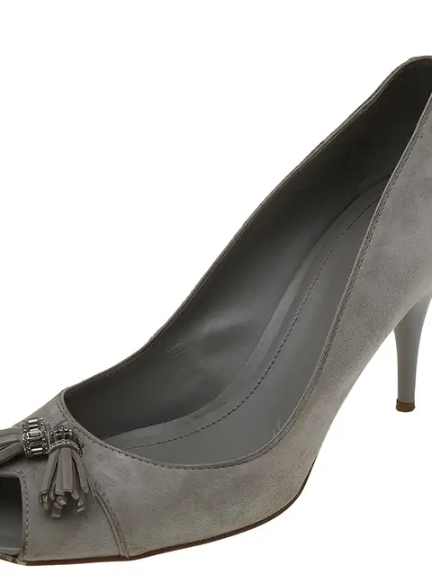 Tod's Grey Suede Embellished Fringe Peep Toe Pumps Size 40