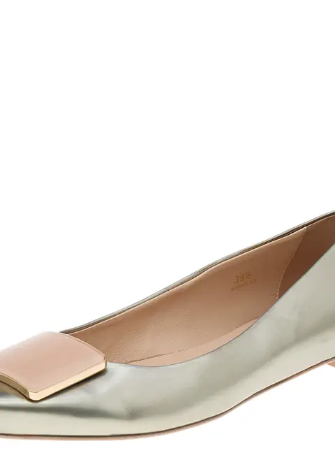 Tod's Silver/Pink Patent Leather Buckle Detail Flats Size 39.5