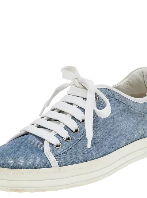 Tod's Size 36.5 Blue Glitter and Suede Low Top Sneakers