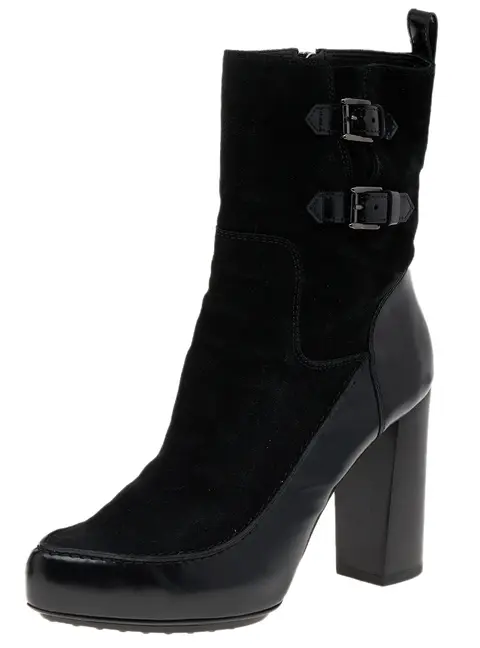 Tod's Size 39.5 Black Leather and Suede Ankle Length Boots