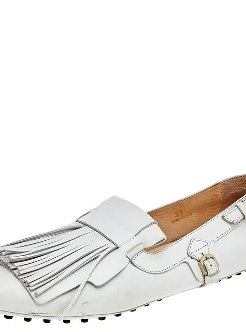 Tod's White Leather Fringe Slip on Loafers Size 39