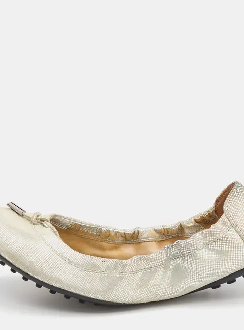 Tod's Silver Textured Nubuck Leather Bow Scrunch Ballet Flats Size 39.5