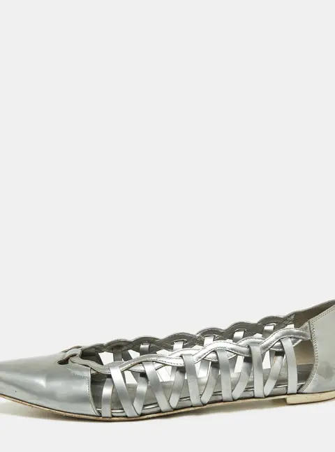 Tod's Grey Patent Leather Braided Detailed Pointed Toe Ballet Flats Size 39.5