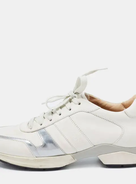 Tod's Cream/Silver Leather Low Top Sneakers Size 38.5