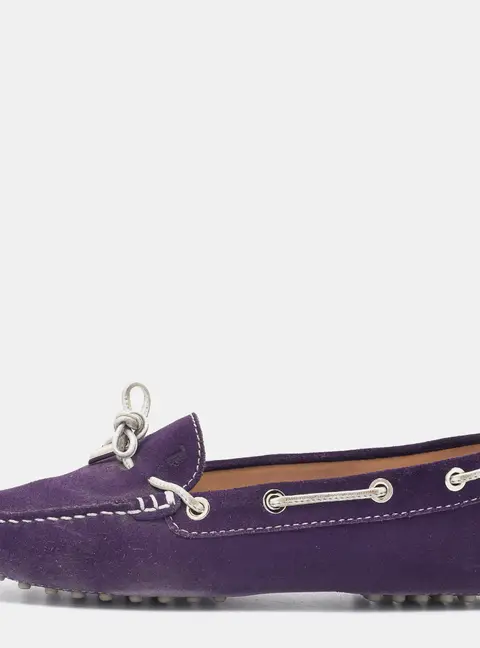 Tod's Purple/Silver Suede and Leather Bow Slip On Loafers Size 37