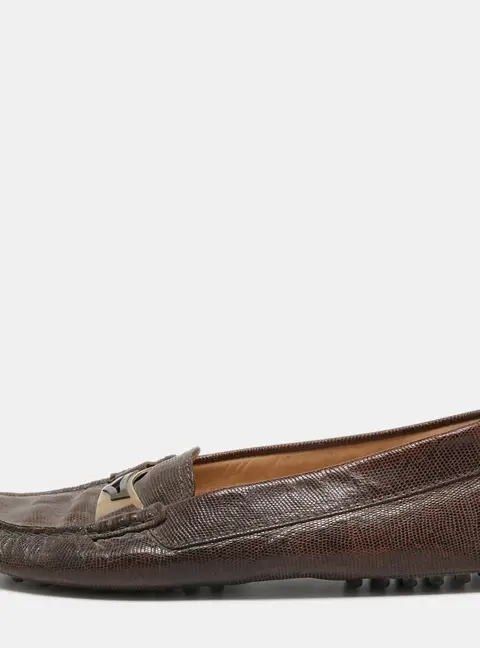 Tod's Dark Brown Lizard Embossed Leather Driver Loafers Size 37.5