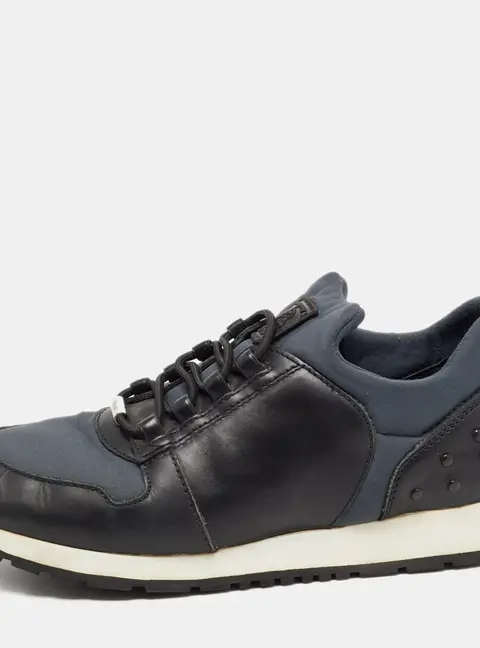 Tod's Black/Blue Leather and Nylon Low Top Sneakers Size 36