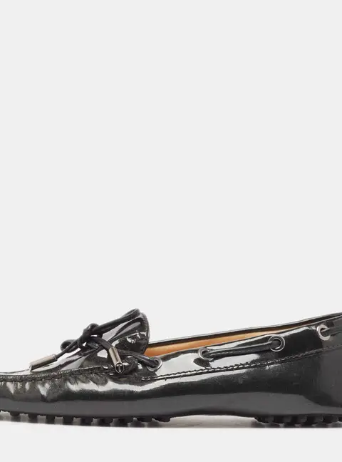 Tod's Black Patent Leather Bow Loafers Size 36.5