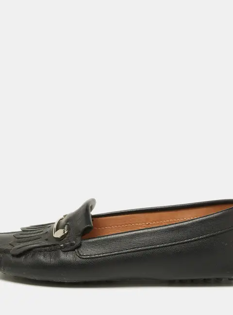Tod's Black Leather Fringe Detail Slip On Loafers Size 39