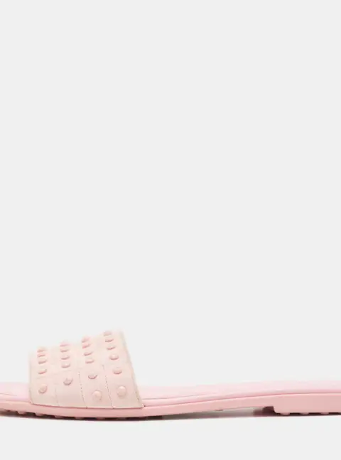 Tod's Pink Suede Studded Flat Slides Size 38.5