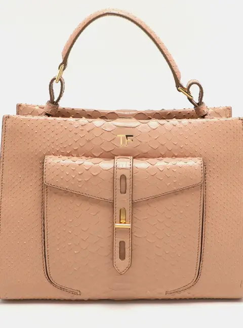 Tom Ford Beige Python Small T Twist Top Handle Bag