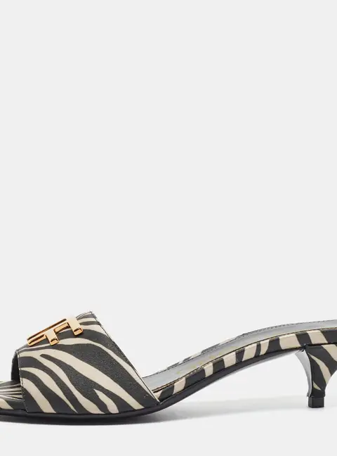 Tom Ford TF Size 37 Beige/Black Fabric Slide Sandals