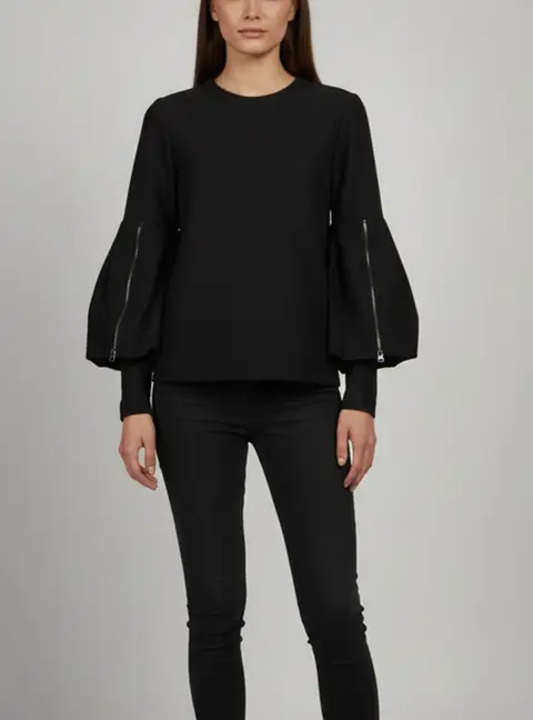 Tom Ford Black Textured Silk Blend Flared Sleeve Top S
